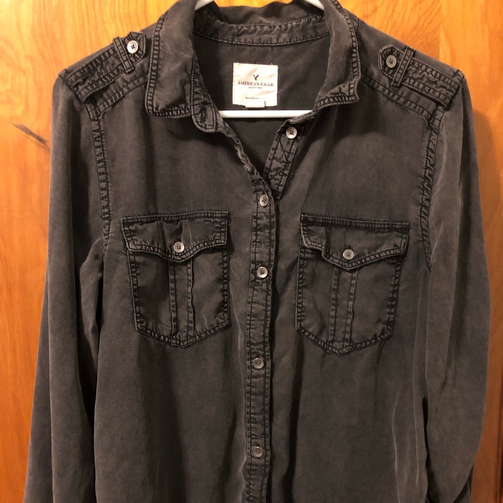 AE Charcoal Long Sleeve Button Up Shirt